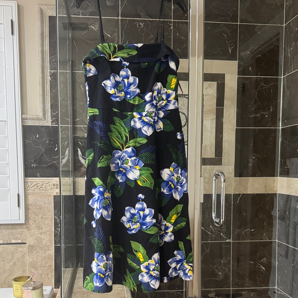Banana Republic Black Strapless Dress with Blue & Green Floral Print